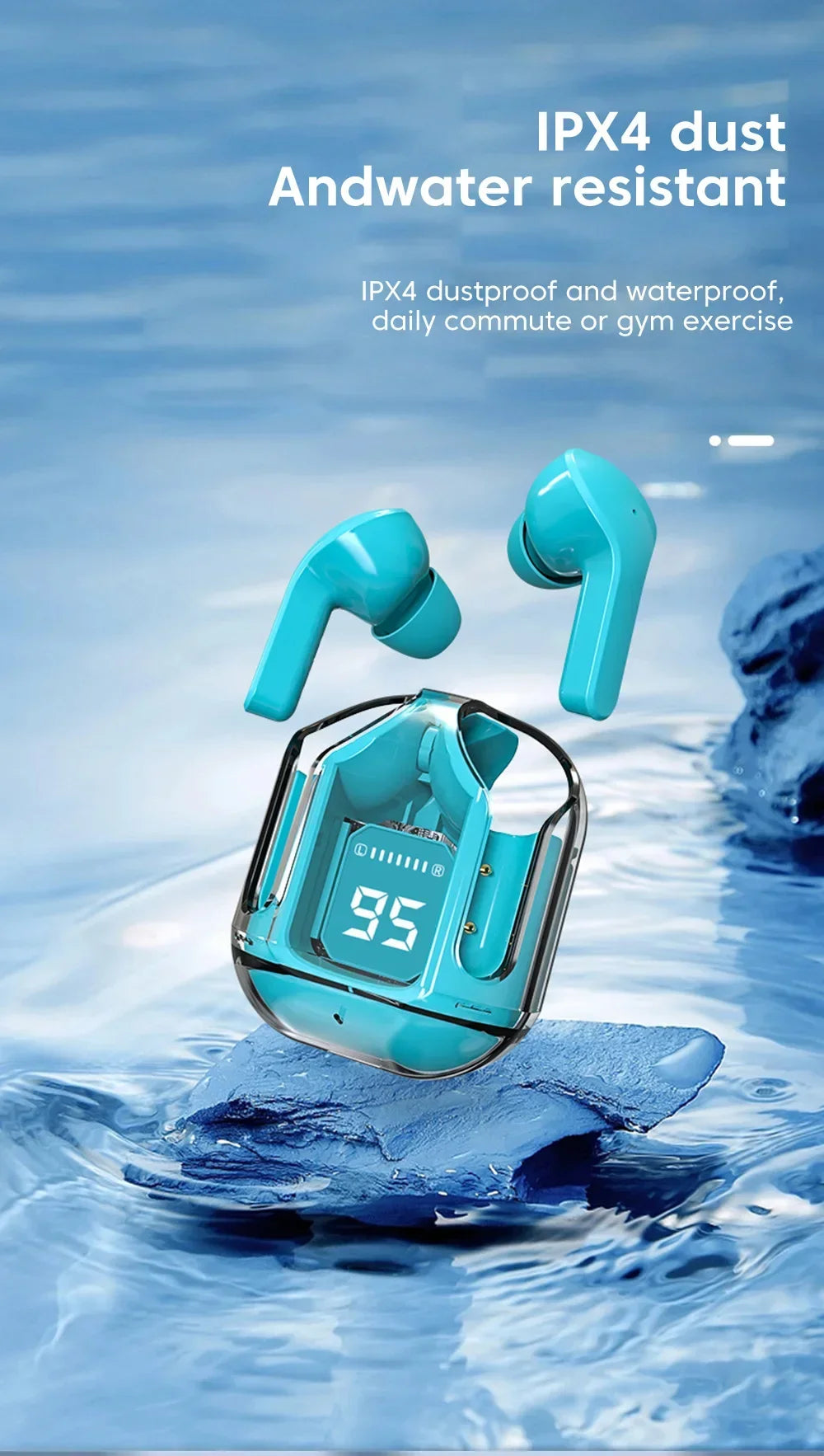 TWS Air31 Wireless Bluetooth Headset Transparent Digital Display Bluetooth 5.3 Headphone Noise Reduction Call Music Earbuds